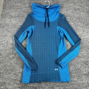 Under Armour Pullover Shirt Womens Small Blue Long Sleeve Funnel Neck Fitted